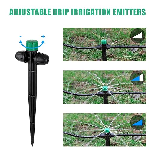 30pcs Drip Irrigation Emitters for 1/4" Drip Irrigation Tubing Adjustable 360 Degree Water Flow Drippers on 6.5" Sturdy Stake with Lock Barbed Irrigation Drippers for Watering System