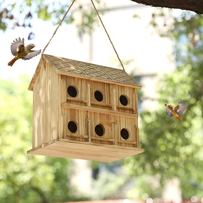 Bird Houses for Outside,12 Hole Bird House Room for 12 Bird Families - Birdhouses for Outdoors Large Hummingbird House (Wooden, Set-1)