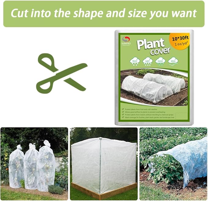 Plant Covers Freeze Protection,10Ft x 30Ft 1.0 oz/yd² Reusable Floating Row Cover, Freeze Protection Plant Blankets for Cold Weather (Support Hoops Not Included)