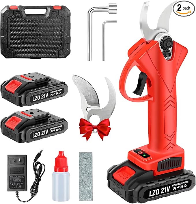 Electric Pruning Shears - Upgraded Safe design & 2pcs 21V 2000mAh Enhanced Battery, Electric pruner Use Alloy Blades, Pruning Diameter 25-35mm, Cordless pruner for Tree, Branch, and Grass Trimming