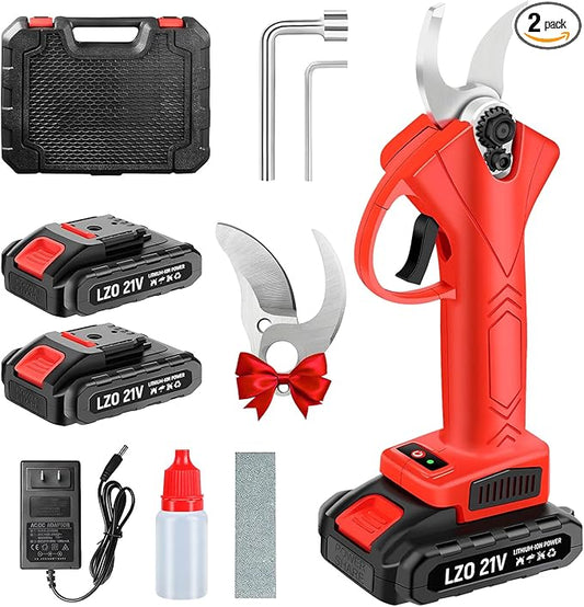 Electric Pruning Shears - Upgraded Safe design & 2pcs 21V 2000mAh Enhanced Battery, Electric pruner Use Alloy Blades, Pruning Diameter 25-35mm, Cordless pruner for Tree, Branch, and Grass Trimming