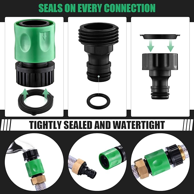 16 Pieces Garden Water Hose Quick Connectors, 3/4 Inch GHT Plastic Water Hose Fittings Male and Female, Quick Connect Hose Fittings for Garden Hose Quick Connector with 10 Pieces Rubber Washer