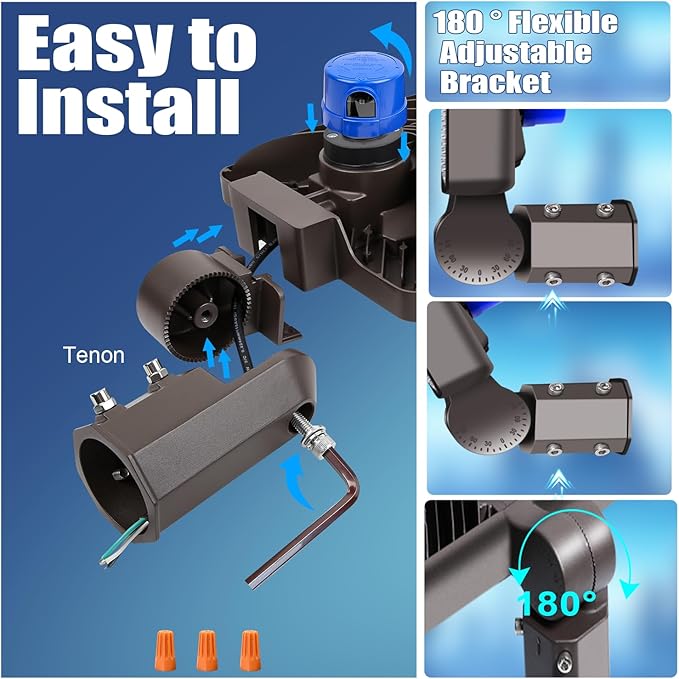 240W LED Parking Lot Lights Outdoor, Super Bright 36000LM 5000K Parking Light with Dusk-to-Dawn 180°Adjustable Slip Fit Mount IP65 Commercial Security Street Area Lighting Heavy-Duty 100-277V