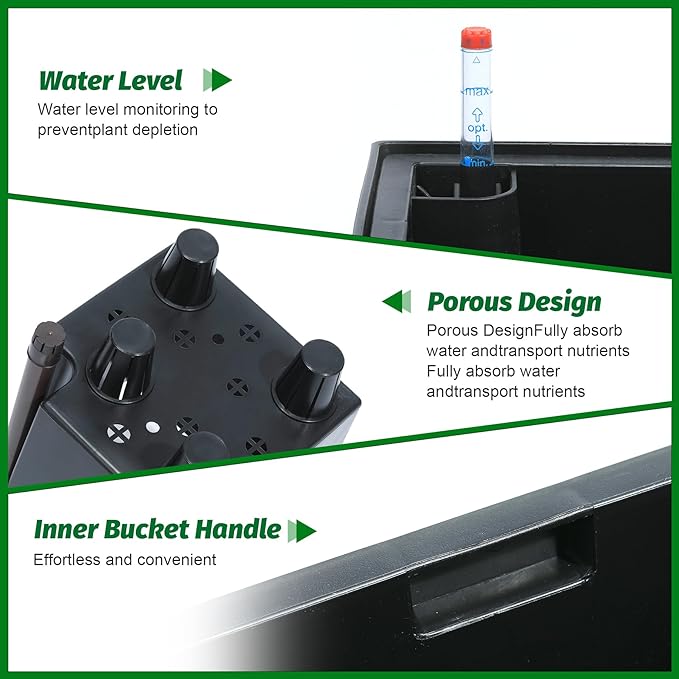 GarveeLife 22.5" Tall Planters Set of 2, Outdoor&Indoor Black Planter Pots, High Front Porch Planter Pots With Drainage Holes&Water Level Monitor&Inner Bucket, Automatic Watering, Black and White Dots