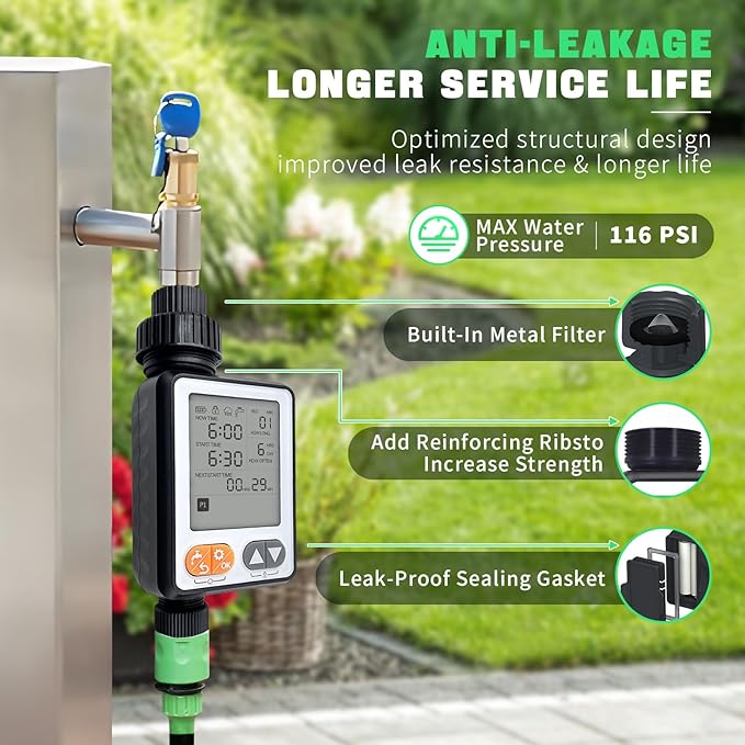 Sprinkler Timer for Garden Hose, 10 Programmable Water Timer with with Auto Rain Delay, IP54 Waterproof 3.3โ Large LCD Drip Irrigation System Timers for Plant, Yard, Lawns, Outdoor