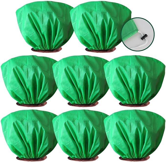 8 Pcs Plant Covers Frost Protection Bag 39.3" x 19.6" Winter Reusable Plants Jacket with Drawstring Shrub Protection Wraps Bags Frost Blanket for Winter Outdoor Garden Plants