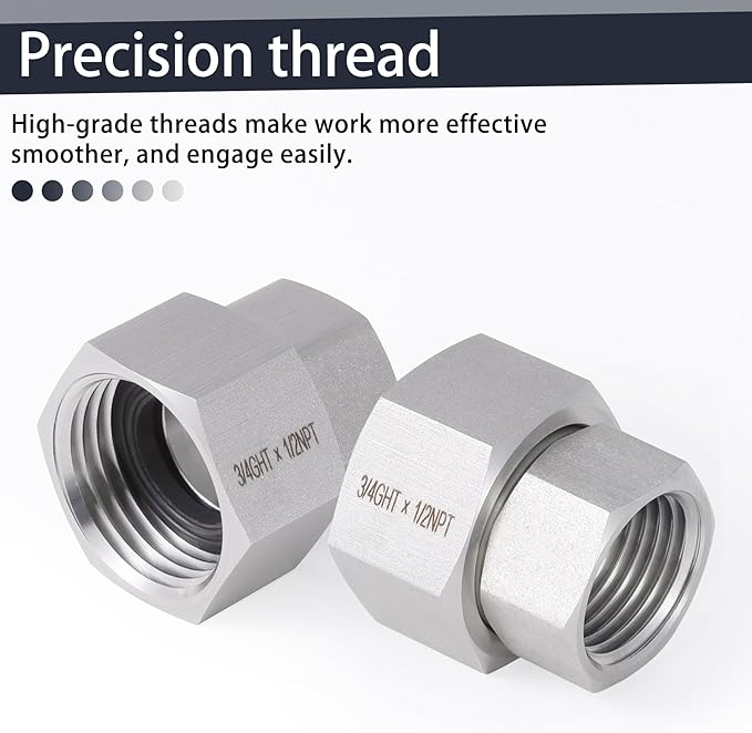 2 Pcs Stainless Steel Garden Hose Fittings Connectors Adapter,3/4" GHT to 1/2" NPT Repair Female to Female Double dual water hose connector, Lead-Free (Pack of 2)