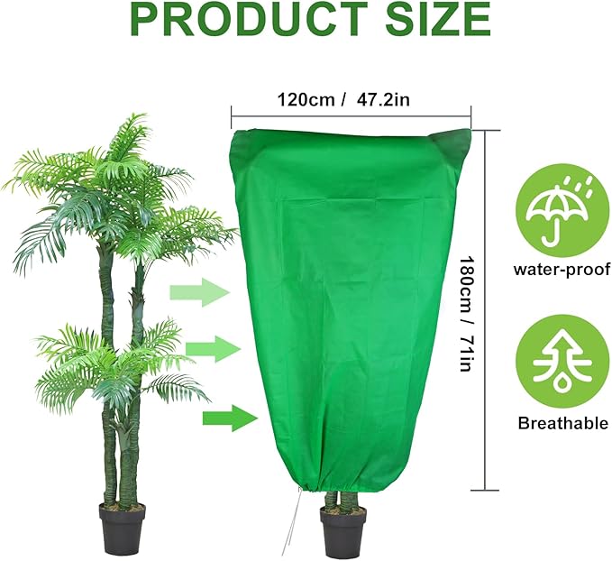 SPORTYOUTH 4 Pack Plant Covers Freeze Protection, 47.2" x 72" Large Winter Frost Blankets Cloth with Zipper Drawstring, 2.4 oz Reusable Jacket Cover Bags for Outdoor Plants Shrub Bush Tree Potted
