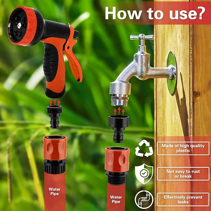 16 Pieces Garden Hose Quick Connect Fittings 3/4 Inch Plastic Water Hose Quick Connect Male and Female Water Hose End Adapters with 10 Pieces Rubber Washer (Red)