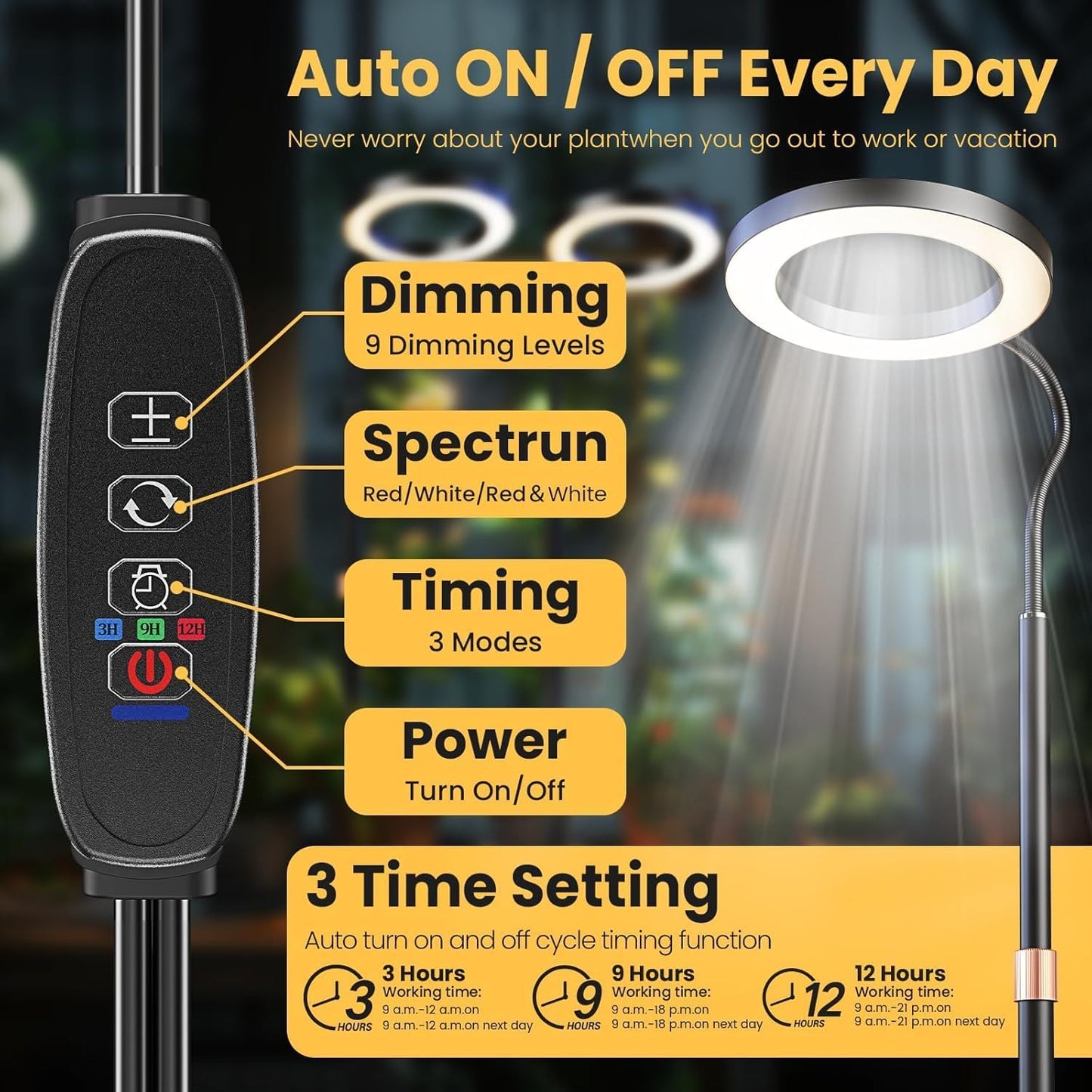 bseah Grow Light, Plant Light for Indoor Plants 2 Pack, Full Spectrum Desk Grow Lamp with Pedestal, Automatic Timer for 3H/9H/12H, 10 Dimmable Levels, Height Adjustable