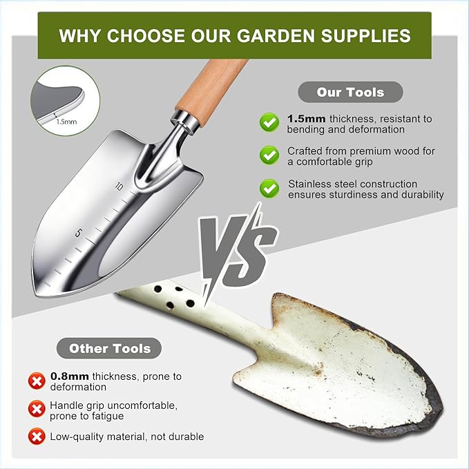 Kynup Gardening Tools, Garden Tools Set-9 Piece, Gardening Tool Kit with Cultivators, Ideal Garden Hand Tool Gifts for Women, Thickened Stainless Steel, Rust-Proof, Gardening Supplies, Garden Stuff