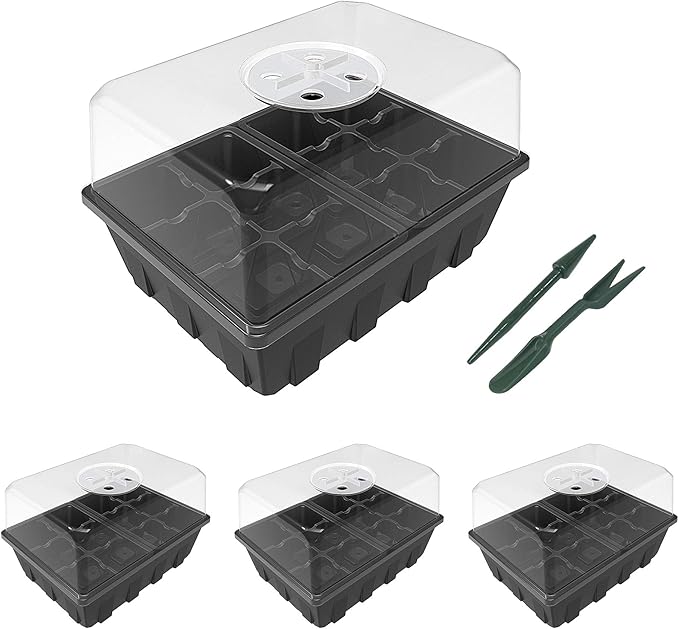 Gardzen 3 Pack Seed Starter Tray Germination Kit, Seed Starter Kit with Adjustable Humidity Dome, Plant Growing Kit 6.6" x 4.5" (12-Cell per Tray), Clear