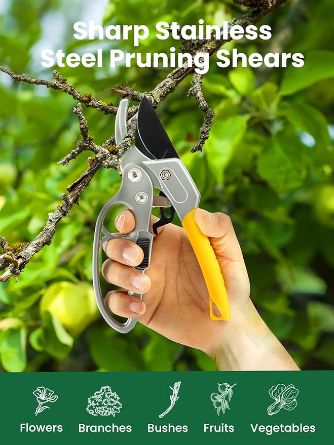 GROWNEER 3 Pack Garden Scissors kit Professional Garden Pruning Shears Stainless Steel Garden Shears Gardening Clippers Flower Plant Scissors Tools Arthritis Weak Hand Pruner Work 3 Times Easier