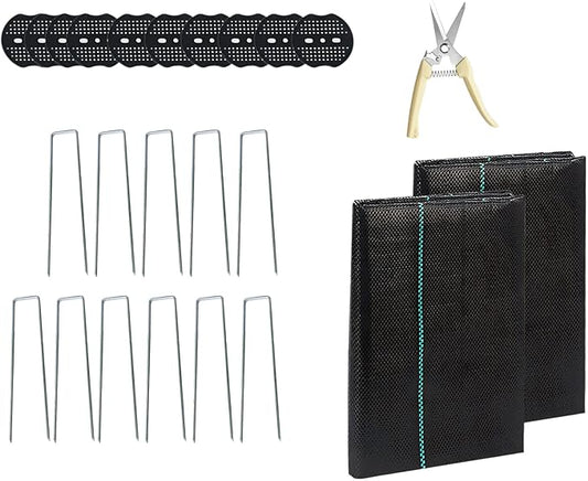 4 FTX100 FT Weed Barrier Fabric Heavy Duty, 4.23oz Landscape Fabric, with 60pcs U-Shaped Landscape Fabric Staples and 60pcsGarden Stakes Gaskets, 1 Shears