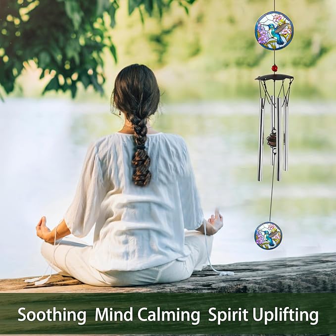 Wind Chimes for Outside 24" Hummingbird Wind Chimes Outdoor Home Patio Garden Decor Hummingbird Gifts Windchimes Outdoors Gift Ideas for Women Mom Grandma Sisters