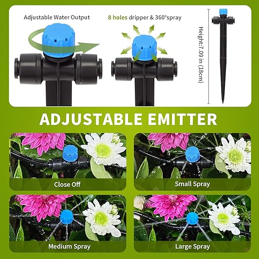 Drippers for Drip Irrigation,15 pcs Quick Connect Drip Emitters for 1/4" Drip Irrigation Tubing Adjustable 360 Degree Water Flow Drip Irrigation Heads Water Drippers for Plants Flower Garden