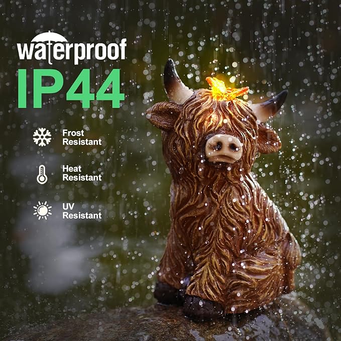 Solar Garden Statue Highland Cow Figurine – Outdoor Decoration with Butterfly for Garden Yard Lawn Home Decor Outside : Unique Gifts for Mom Grandma