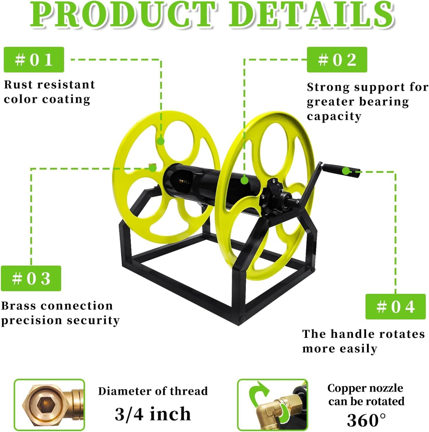 Garden Hose Reel Heavy Duty ,for 5/8" Hose Reel with Crank Handle Retractable, Wall/Floor Mount Metal Hose Reel, Holds up to 300-Feet.(Hose not included)