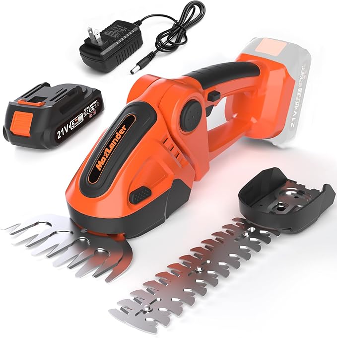 MAXLANDER Cordless Grass Shears & Hedge Trimmer, 2-in-1 Handheld Grass Trimmer/Shrubbery Trimmer, 21V Battery Operated Hedge Trimmer for Garden/Lawn with Battery and Charger