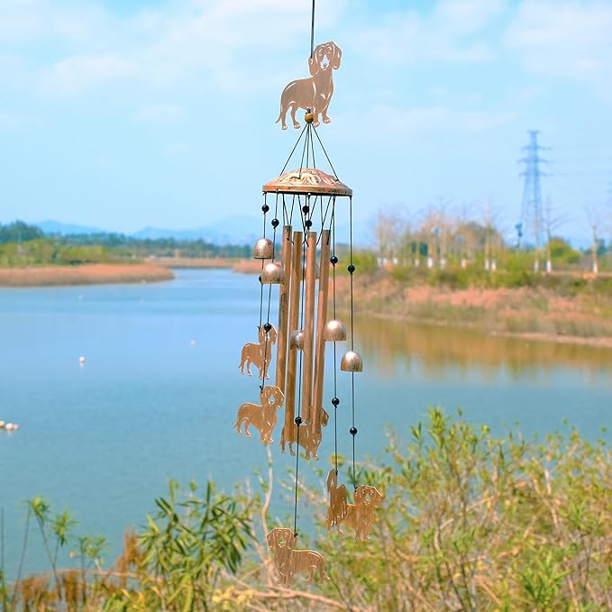Dachshund Wind Chimes for Outside, Metal Windchimes Outdoors, Dachshund Gifts for Women/Men, Memorial/Birthday Gifts, Garden Decor for Outside, Patio or Yard, Durable Chimes for Outdoors