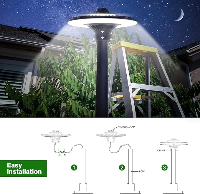 150W LED Post Top Light with Photocell, 21000 lumens 5000K Circular Area Pole Lights, IP65 Waterproof Outdoor Post Light Fixtures for Garden Yard Street Parking Lot Lighting UL Listed, AC100-277V