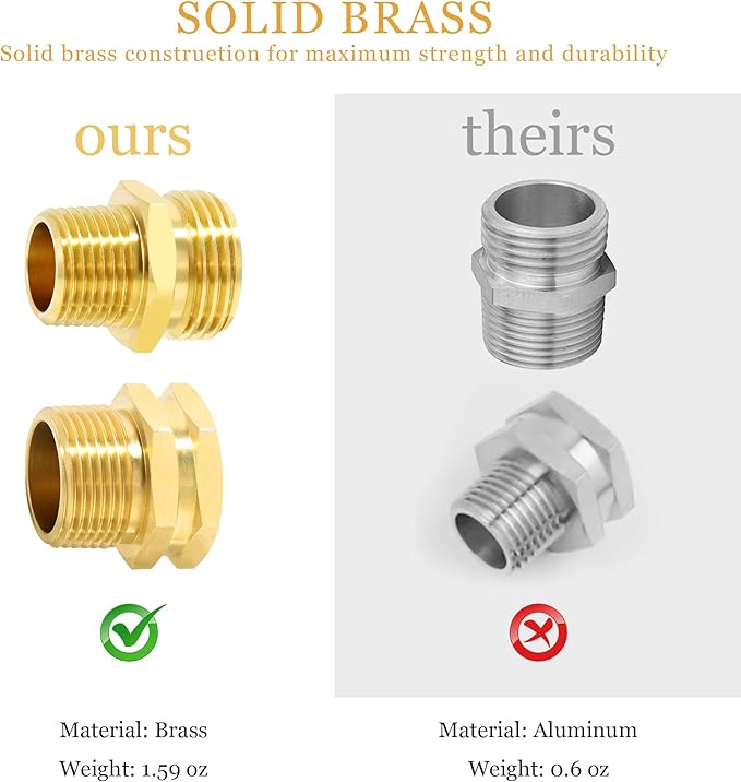 TAROSE 4 Pack Brass Garden Hose Adapter, Male to Male Hose Adapter Connector, GHT to NPT Adapter Hose Fitting,Brass Garden Hose to Pipe Fittings Connect