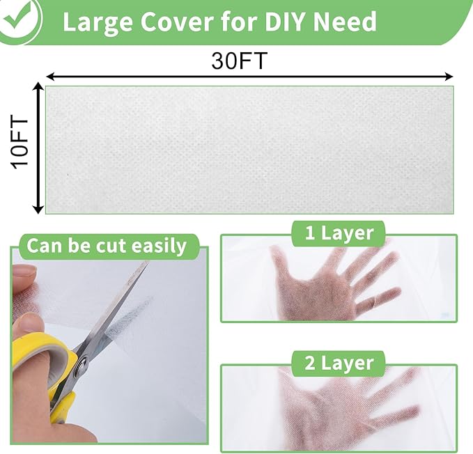 SPORTYOUTH 2 Packs Plant Covers Freeze Protection 10 x 30 FT 1.2 oz/yd² Frost Cloth Blankets Large Thicker Garden Floating Row Cover Fabric for Outdoor Plants Winter Cold Fruits Pests Protection