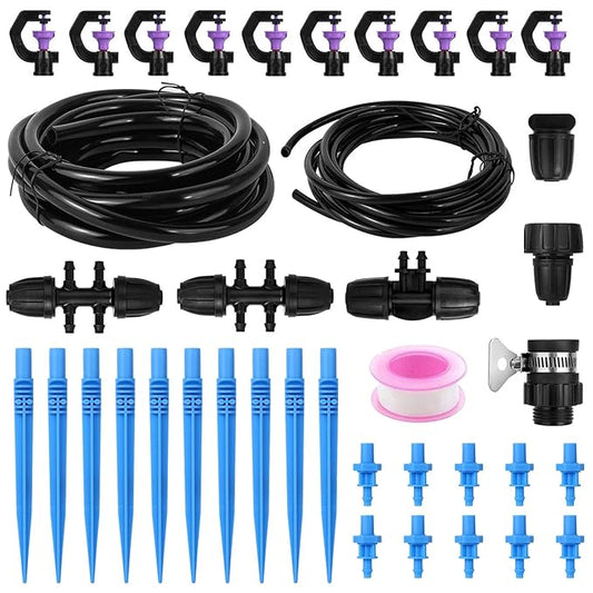 Drip Irrigation System Kit - Automatic Garden Watering System with G Type 360° Rotating Micro Sprinkler Heads & 16FT 8/11mm & 10FT 4/6mm Irrigation Tubing for Garden, Lawn, Greenhouse, Yard, Plant
