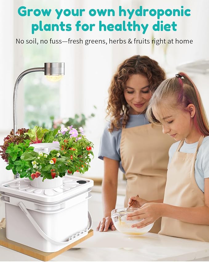 Indoor Herb Garden Growing System Kit, 6 Pods Hydroponics System with LED Grow Light, Hydroponic Planter for Home Kitchen Windowsill, White