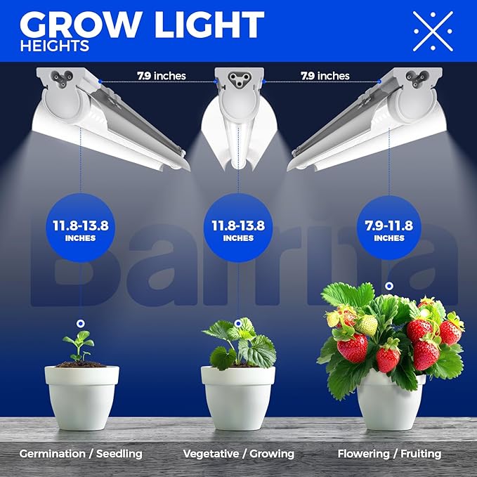 Barrina Grow Lights, 2FT 5000K White Full Spectrum Plant Growing Lamps, 144W(6 x 24W, 800W Equivalent), T8 LED Grow Light Bulbs, Plant Lights for Indoor Plants, Greenhouse, Linkable Design, 6-Pack