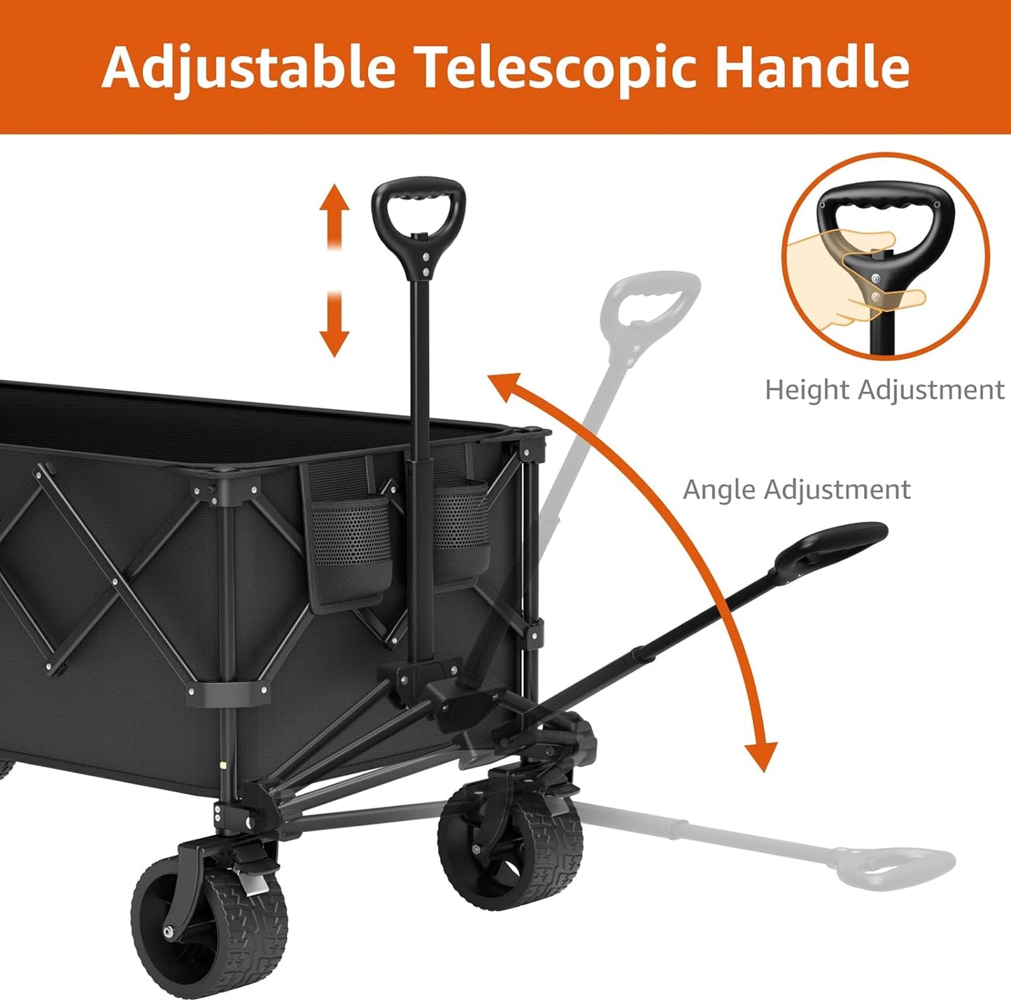 Large Collapsible Wagon Cart with Wheels - Foldable Wagons300L Heavy Duty-550lbs, Beach Wagon with Big Wheels for Sand Folding Utility Wagons Carts for Sports Shopping Camping