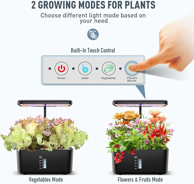 Ahopegarden Hydroponics Growing System Kit: 8 Pods Indoor Garden Plant Germination Kit Aeroponic Herb Vegetable Growth Lamp Countertop with LED Grow Light - Hydrophonic Planter Grower Harvest Lettuce