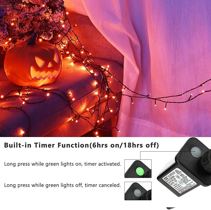 Brizled Orange Lights, 78.74ft 240 LED Halloween Lights Connectable with Timer, 8 Modes Outdoor Halloween Lights String Waterproof Plugin Orange Light String for Outside Indoor Spooky Party Decor