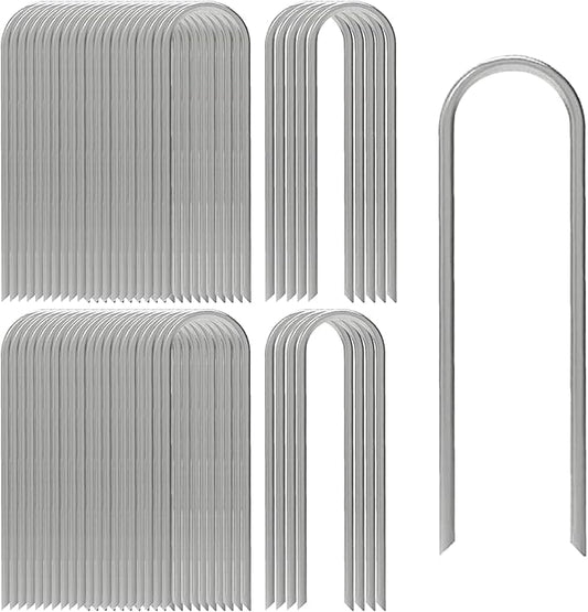 AAGUT 12 Inch Garden Stakes 50 PCS Fence Ground Stake Heavy Duty Yard Landscape Staples Galvanized Tent Spikes 11 Ga Lawn Pins for Dog Fencing, Drip Irrigation Hose, Weed Barrier Fabric, Chicken Wire