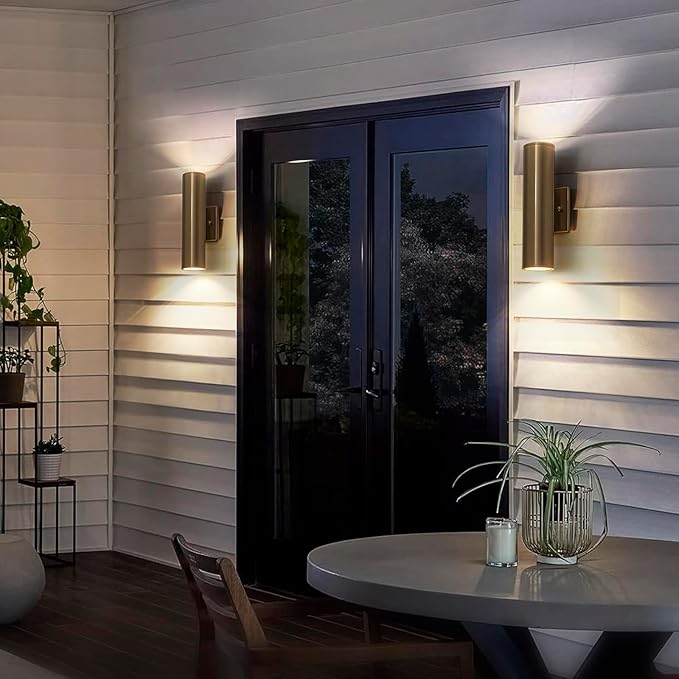 2 Packs Up and Down Lights Outdoor Wall Light Fixture 11.8" Gold Outdoor Sconces Wall Lighting Mount on House Porch & Patio Garage Entrance