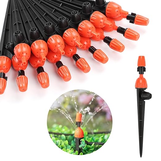 2 in 1 Drip Irrigation Emitters and Atomizing Nozzle for 1/4" Drip Irrigation Tubing, 25 Pcs Adjustable 360 Degree Water Flow Drippers Sprinklers Fittings for Garden Watering System