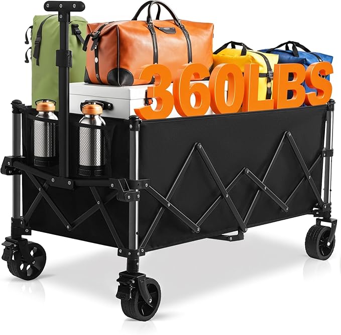 Favoyard Extra Large Collapsible Wagon Carts Foldable 220L & 360LBS Portable Folding Wagons with All-Terrain Wheels & Brakes Heavy Duty Outdoor Utility Carts for Grocery Camping Shopping Sports Garden