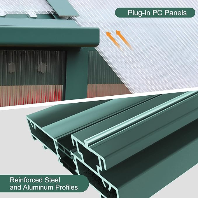 CDCASA 10.2x6.2 FT Greenhouse, Polycarbonate Greenhouses Heavy Duty Aluminum Greenhouse for Outdoors w/ Lockable Doors & 2 Vent Window Walk-in Green House Sunroom for Outside Backyard, Green