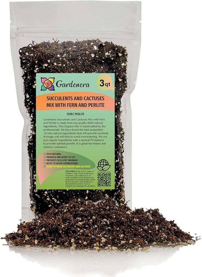 Gardenera Premium Organic Potting Soil, Succulent & Cactus Soil Mix, Fast Draining Pre-Mixed Blend - Horticultural Perlite (25%) + Peat Moss (75%) - Made in USA - 3 Quart