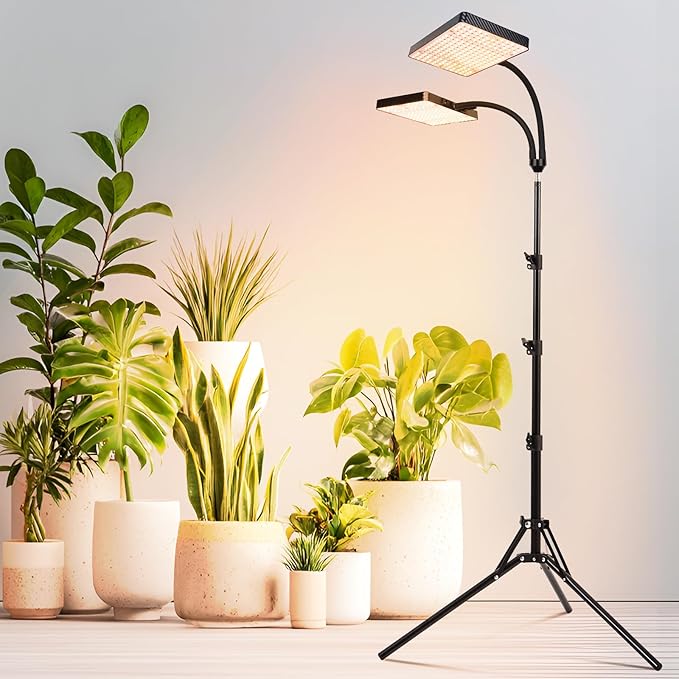50W Standing Grow Lights for Indoor Plants, Seed Starting, Bonsai with Timer Auto On/Off, 5000 Lumen Enough Bright Like A Small Sun for Your Jungle, Daisy Chain Function, 40"-64" Height Adjustable