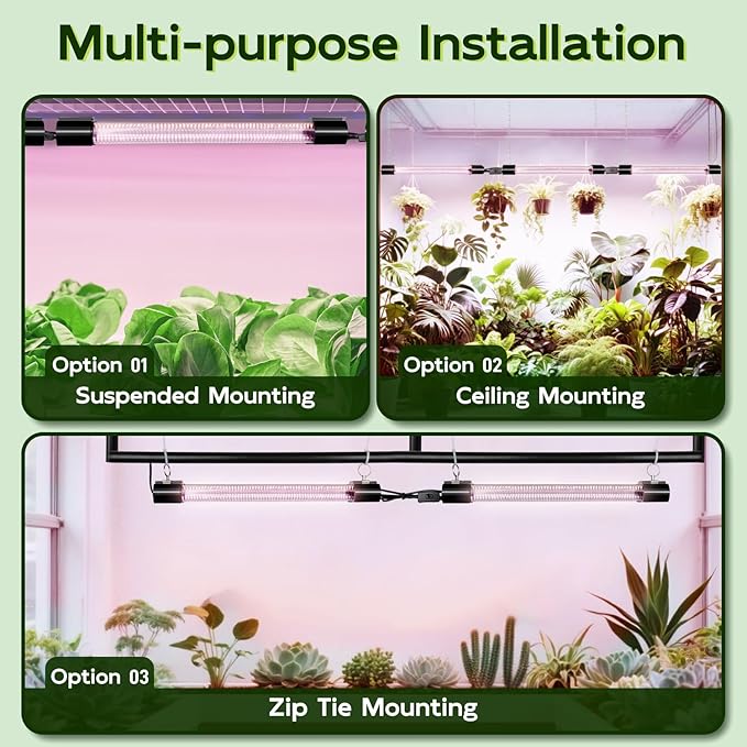 Hlite 16inch 4 Pack LED Grow Lights - Linkable Grow Lights for Indoor Plants, Full Spectrum Plant Lights Plug and Hanging Design with On/Off Switch Hanging Grow Light from seedling to Flowering, Black