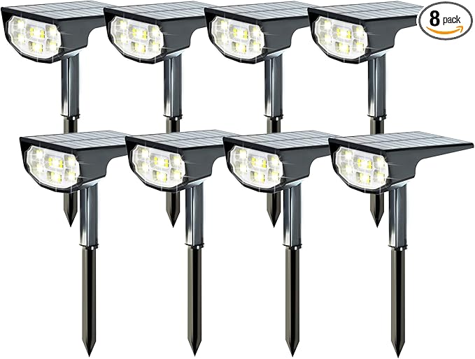 Solar Spot Lights Outdoor IP68 Waterproof, Ultra-Bright Performance,Simple Modes for Easier Operation, Auto On/Off,Solar Powered Landscape Lights for Garden, Yard, Pathway (Cool White, 8 Pack)