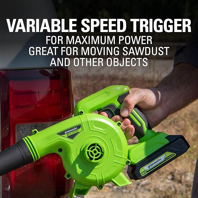 Greenworks 24V (90 MPH / 180 CFM / 150+ Compatible Tools) Cordless Shop Blower, 2.0Ah Battery and Charger Included