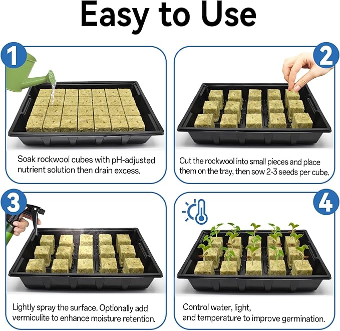 Halatool Seed Starter Kit - 28PCS 1.5 in Rockwool Cubes & 1Pack Reusable Seedling Starter Tray for Seed Starting, Indoor Gemination Kit for Cuttings Propagation Plant Clone