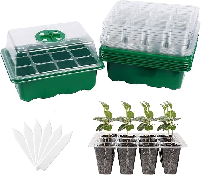 Seed Starter Tray, 6 Set Seedling Kits with Adjustable Humidity Dome, Plant Starter Kit for Seeds Growing Starting (12 Cells per Tray)