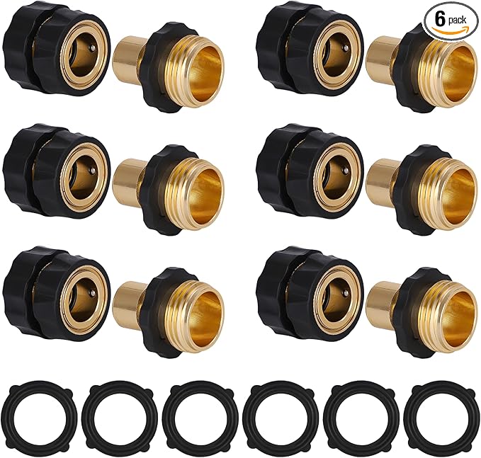 Dalmbox Garden Hose Quick Connector, 3/4" Male and Female Quick Release Garden Hose Connect Fittings With 6 Rubber Washers, 6 sets