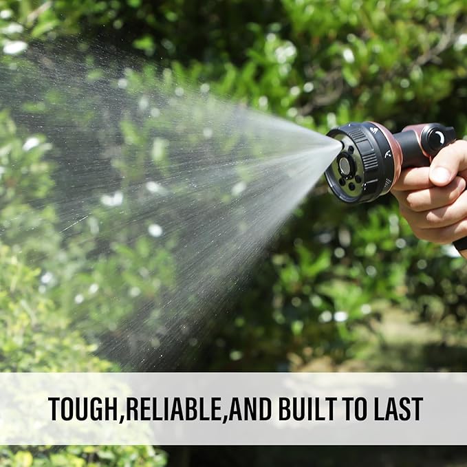 Heavy Duty Garden Hose Nozzle, 100% Metal Water Hose Sprayer with 8 Spray Patterns, High Pressure Hose Nozzle with Thumb Control, On Off Valve, for Lawn & Plant Watering, Car & Pet Washing