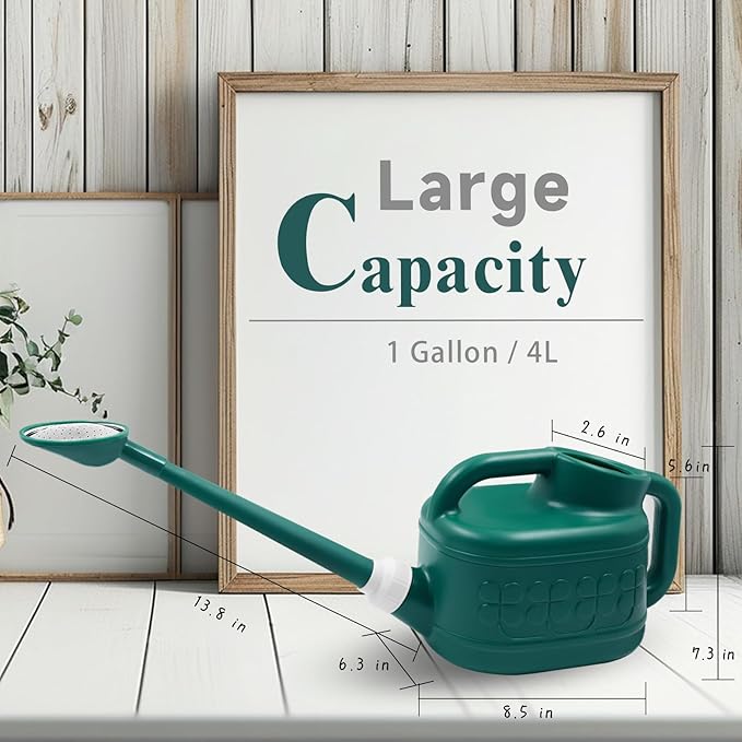 Watering Can for Indoor & Outdoor Plants, Plant Watering Can with Stainless Steel Shower Head, 1 Gallon Plastic Water Can for Garden, Flowers, Vegetable, Greenhouse (AlpineGreen)