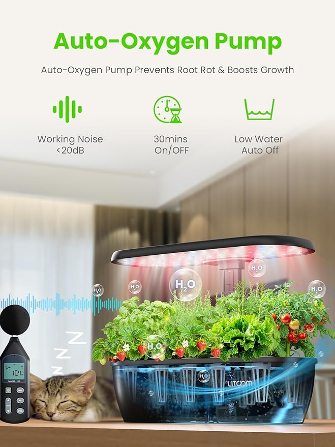 litokam Smart Hydroponics Growing System Kit with APP&WiFi Controlled, 15-Pod Indoor Herb Garden Planter with 2 Grow Modes, 24W Growing LED, Pump System, 24H Timer, Indoor Garden for Home