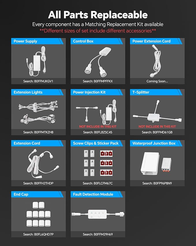 ASAHOM Permanent Outdoor Light Pro S108C, 150FT with 108 RGBCW 70lm LED, WLED Integration, AI Lighting, 30000 Lighting Effect Combination, IP67 Waterproof for Halloween Christmas Daily Decor, White